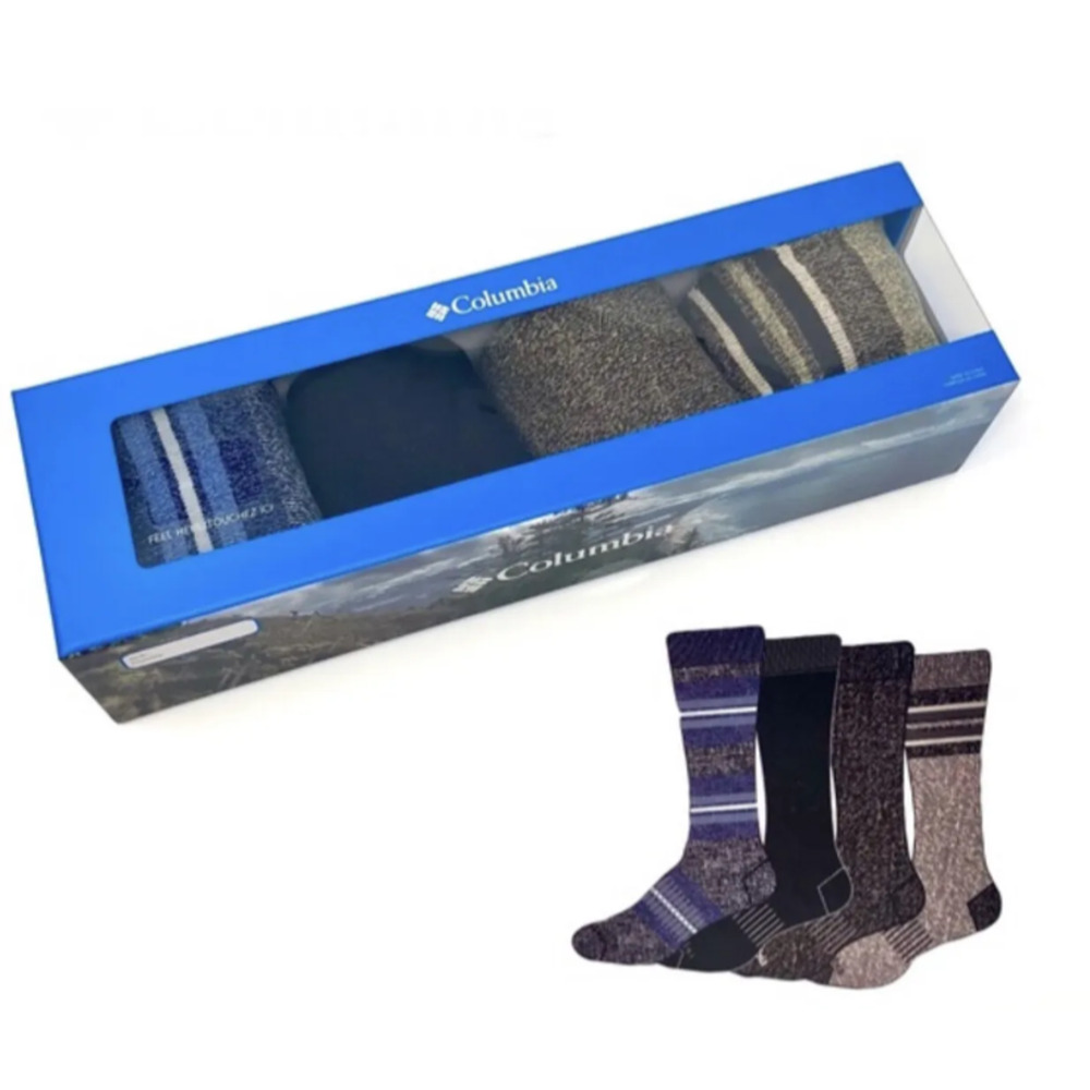 NEW Columbia Men’s Soft Cotton Blend Socks in Gift Box 4 Pairs Shoe Size 6 - 12